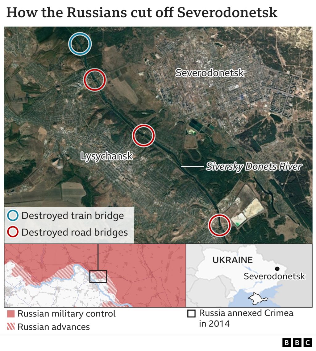 图片显示了北顿涅茨克周围的桥梁地图